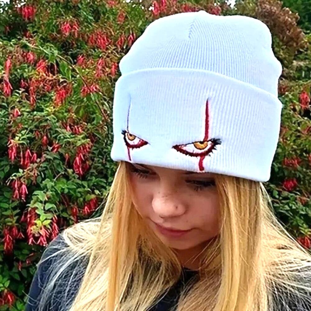 Pennywise "IT" Beanie Hat Stephen Halloween Birthday Christmas Gift White NEW!!